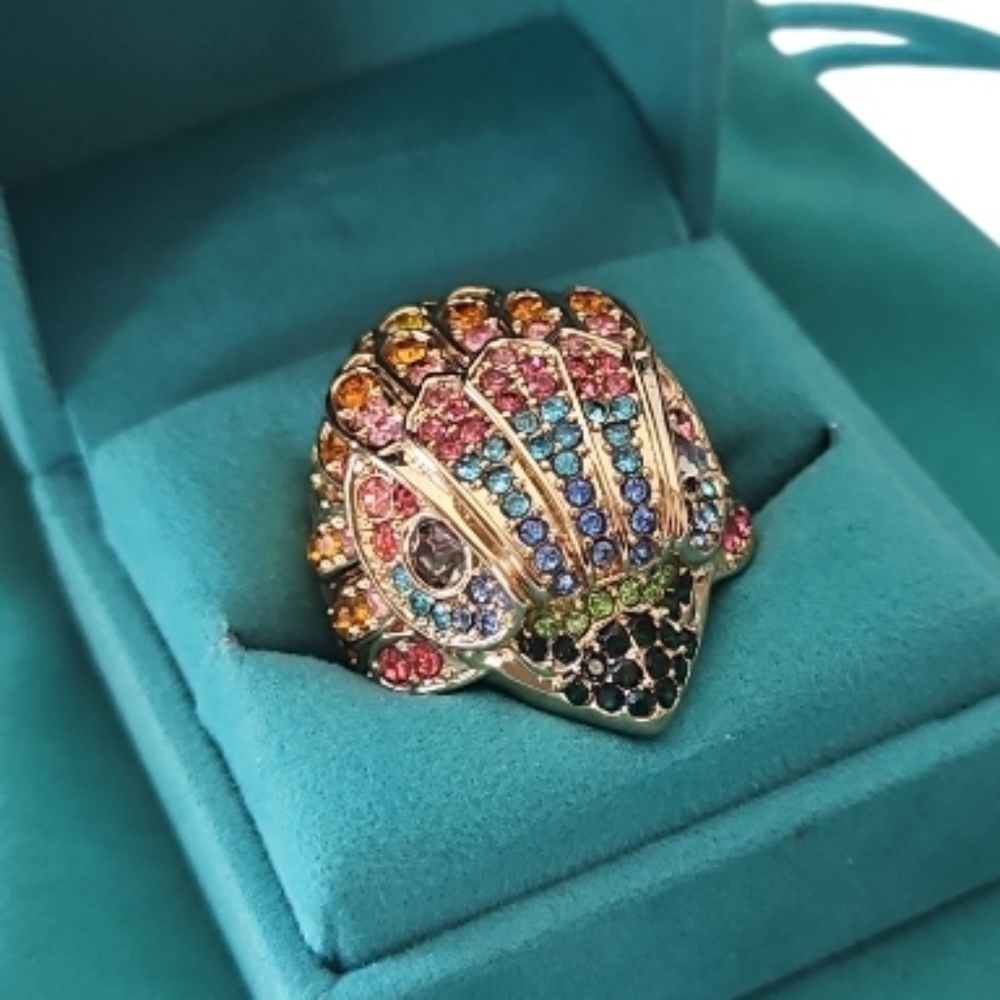 NEW! KURT GEIGER Multi-color Crystal Rainbow Color Eagle Cocktail Ring 8.